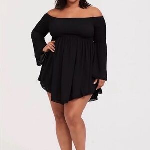 Torrid Black Off Shoulder Smocked Dress Swim Cover Up Size 1 (1X) Flowy